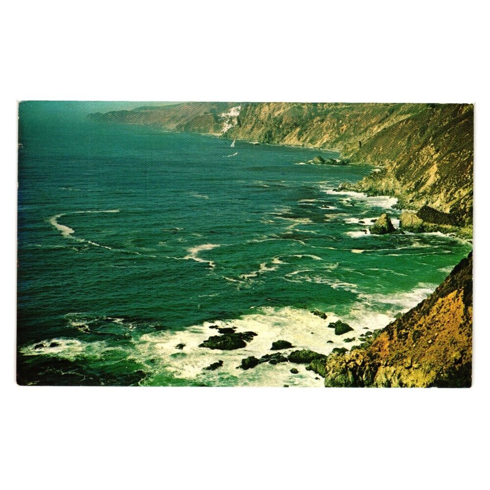Swirling Surf Coastal View Highway 1 California Postcard Mailed 1966 Vintage